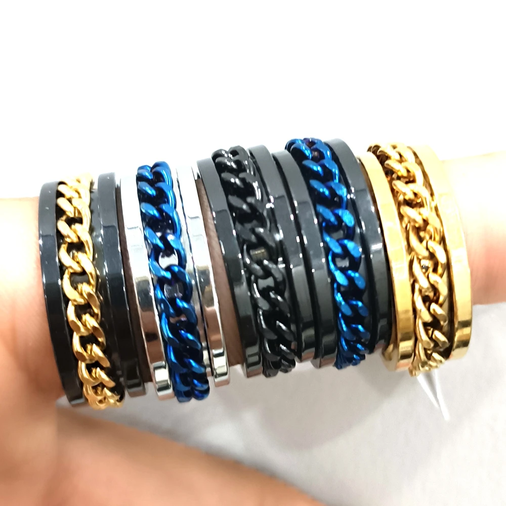 30pcs High Quality  Men Women SPIN Chain Stainless Steel Spinner Rings Wholesale Jewelry Lots 3