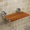 20" Teak Wood Foldable Shower Seat Bench Stainless Steel Frame Clear Coated Protection Medical Wall Mount 400 Lb Capacity 2