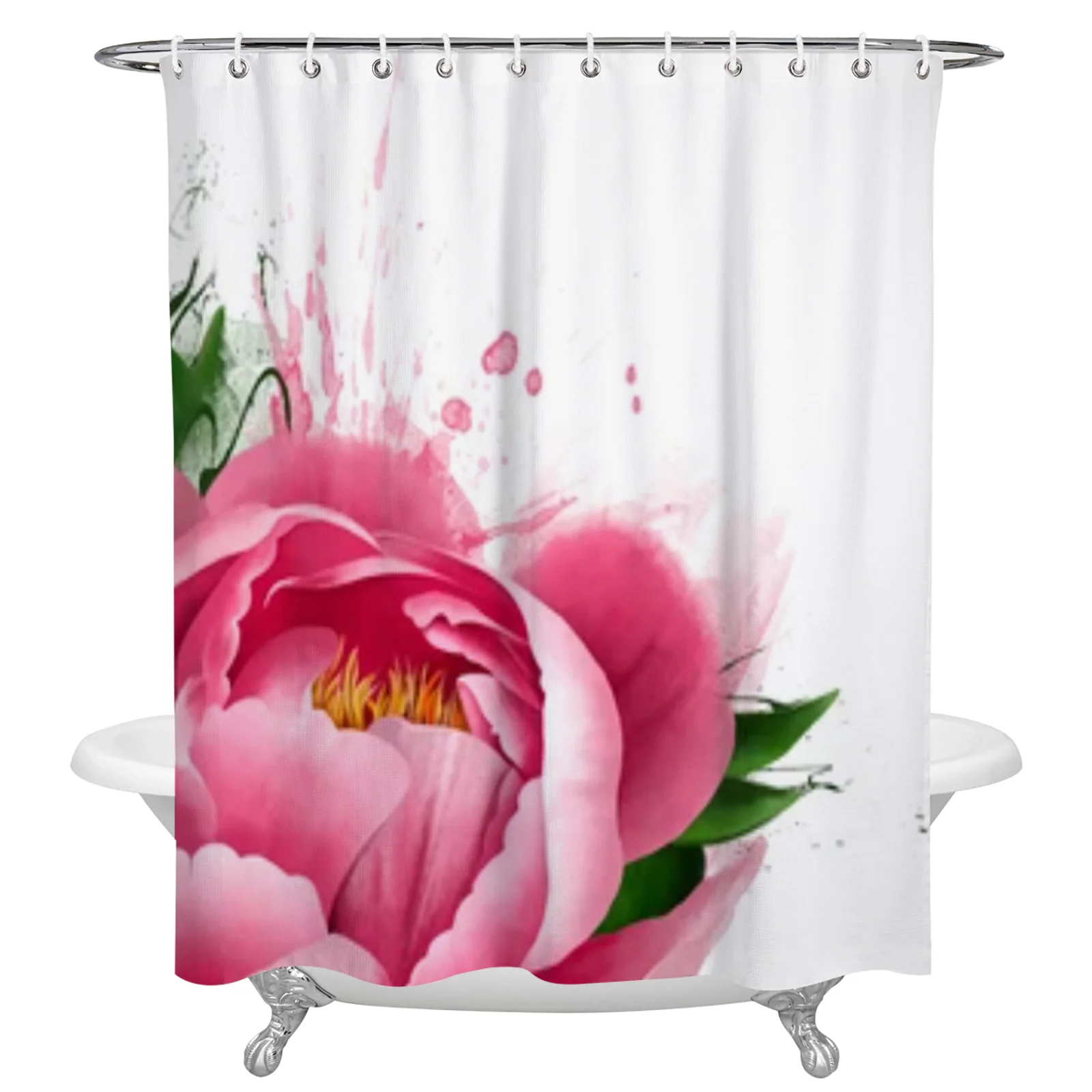 

Pink Peony Shower Curtain Waterproof Polyester Bath Curtain Home Decoration Bathroom Accessory Curtain