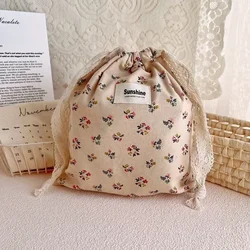 Floral Cotton Mommy Diaper Bag with String Pocket for Travel and Outdoor Use (Flower (27X25cm))