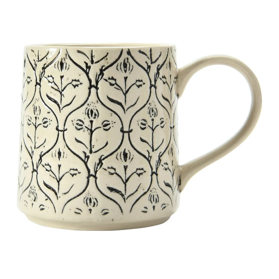 Artistic Stoneware Mugs Set with Embossed Patterns
