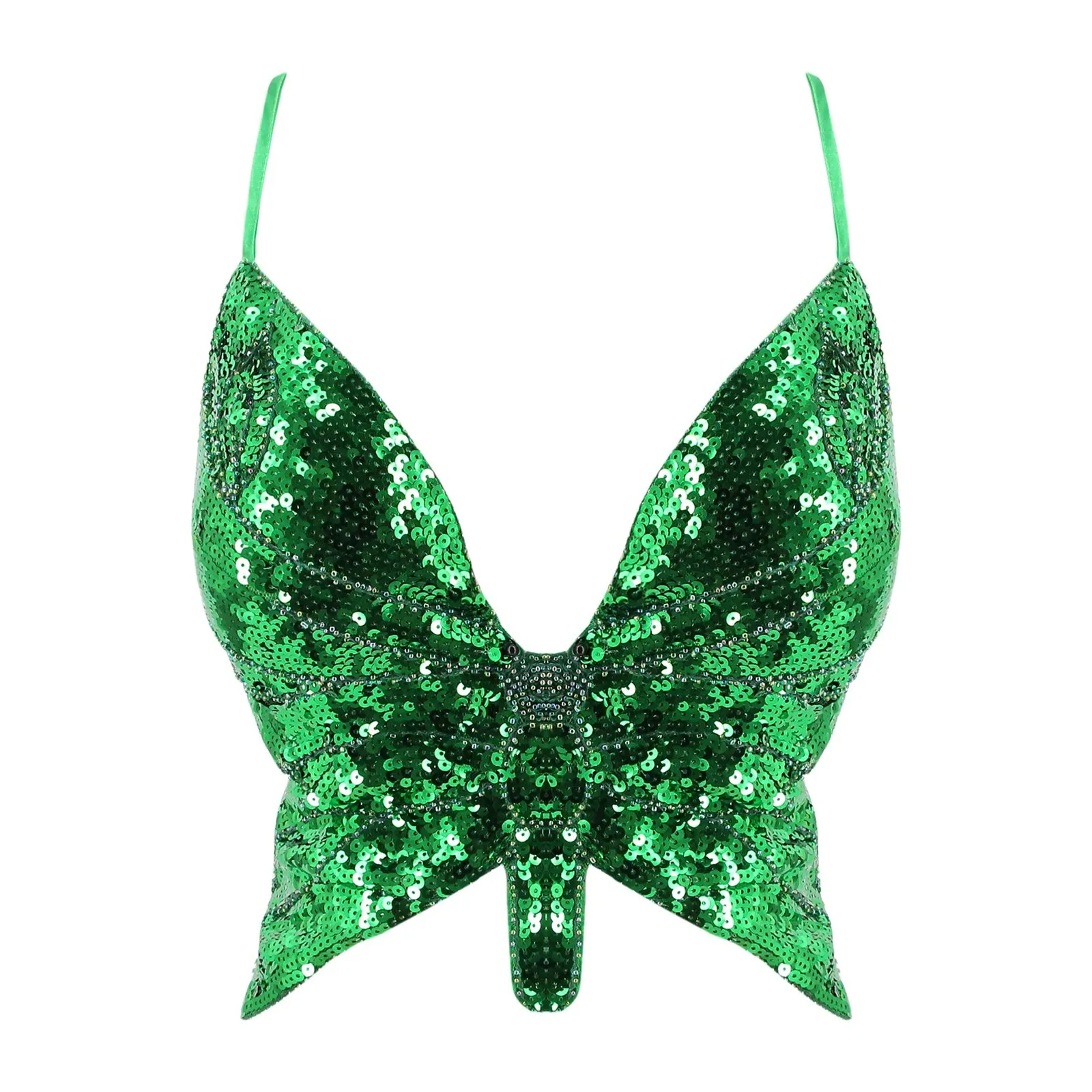 Y2k Butterfly Sequin Crop Top Women Summer Backless V Neck Sexy Club Costume Outfits Festival Clothes New Bandage Bra Tops 2025