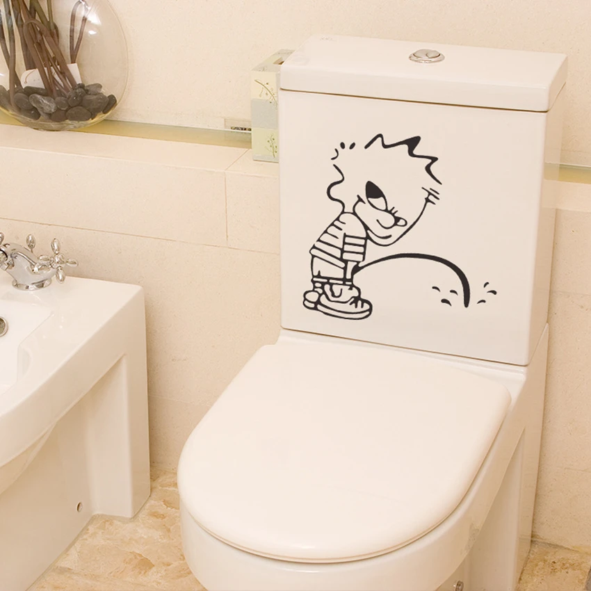 Bad Boy Pees Funny Cartoon Toilet Stickers PVC Wall Decals Home Decoration Items for Bathroom Tiles WC Waterproof Wallpaper vinyl stickers toilet stickers toilet wall stickers toilet seat stickers