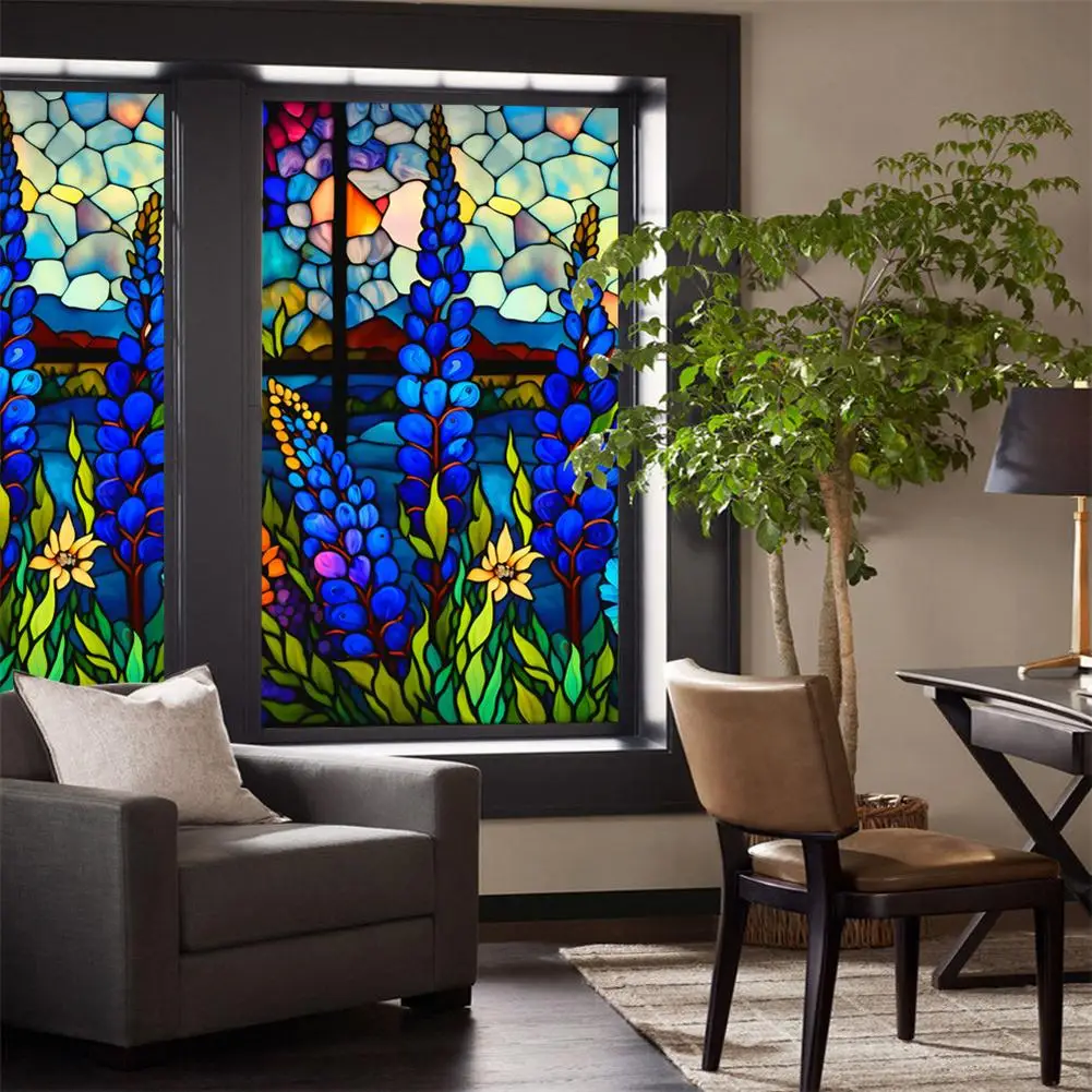 Window Film Window Privacy Film Window Sticker Retro Floral Stained Glass Window Cling Film Removable UV Blocking Nonadhesive Privacy for Home