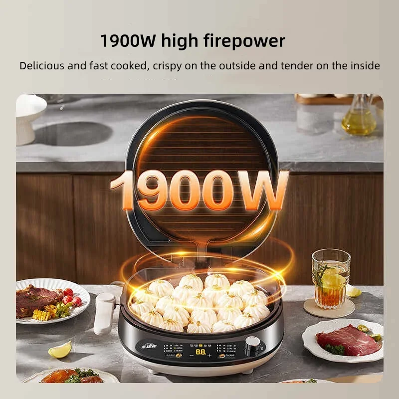 220V Electric Skillet with Dual Heating Surfaces and Removable Non-stick Plate for Pancake Griddle Home Use 34cm Large Caliber 6