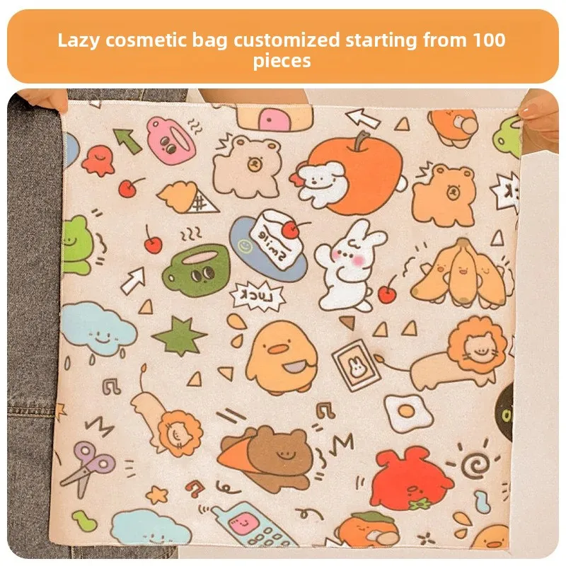 매직 접이식 패브릭 화장품 가방 카메라 렌즈 닦기 자체 접착 보관 가방 미용 건강을위한 귀여운 내부 구조 주머니