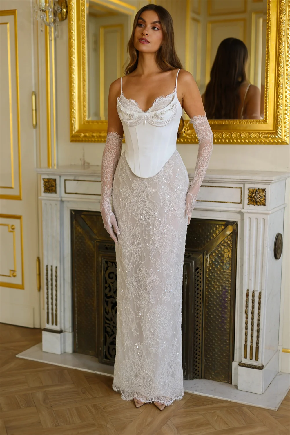 Custom White Spaghetti Strap Wedding Dress Detachable Sleeve LaceUp  Floor-Length | eBay