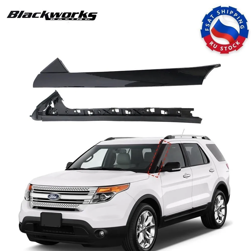 Left Side Windshield A-Pillar Molding Trim – Inner & Outer Set For 2011-2019 Ford Explorer, Black, Self-Adhesive