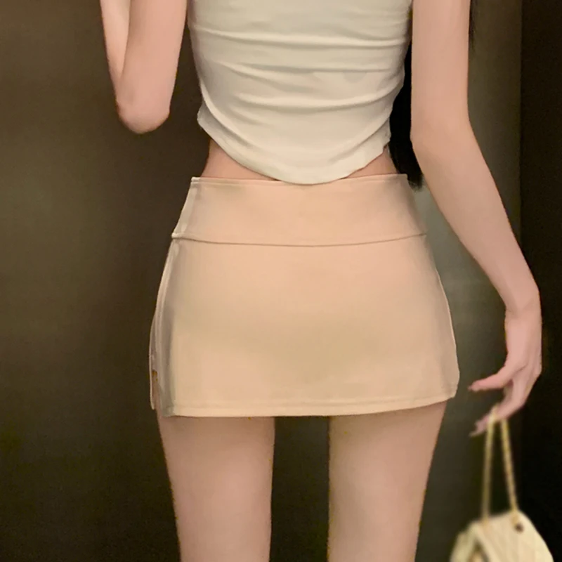 Women Sexy Low-waisted Casual Side Split Sports Yoga Solid Color Fashion Slim Wrap Buttocks Short Skirts 5
