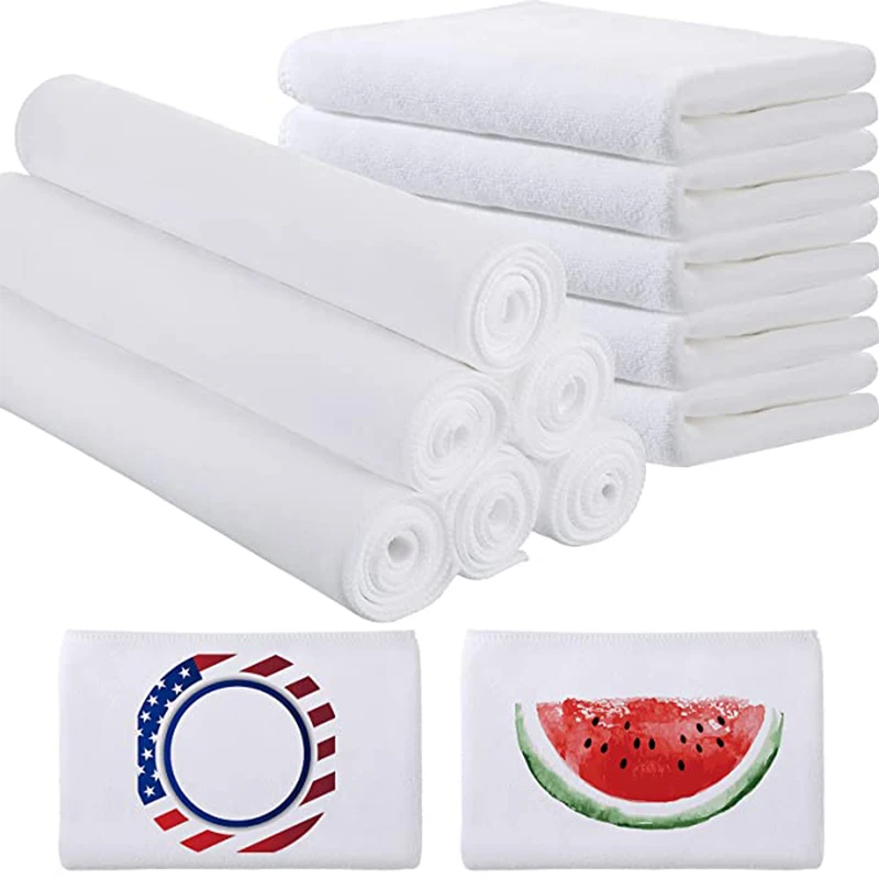 Sublimation Blank Towels Polyester Cotton DIY Thick Drying Hand Towel White  Kitchen Towels Multi Purpose Towels