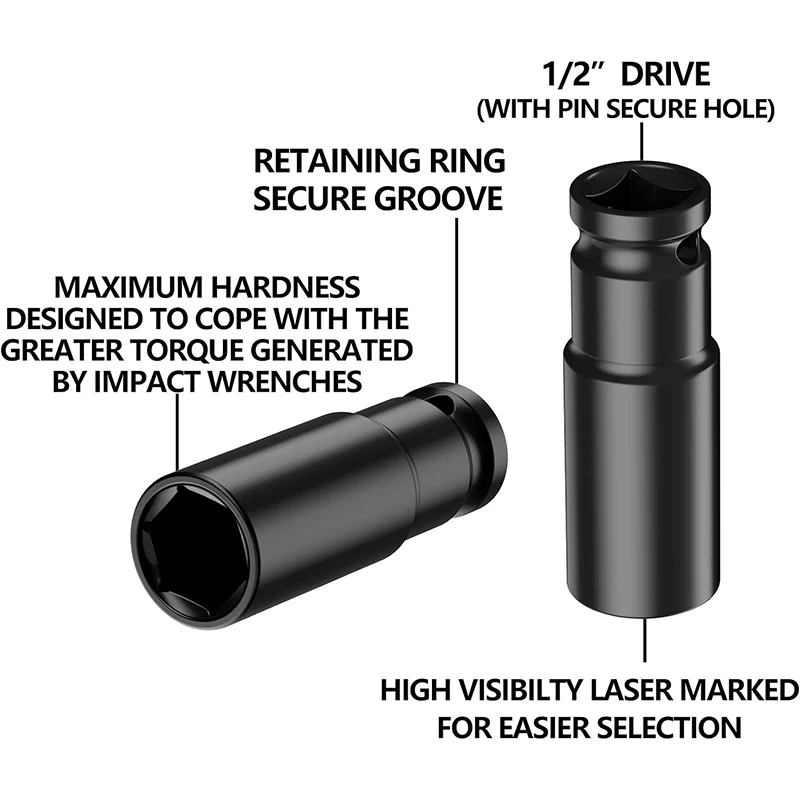 Electric Wrench Socket Set 1/2" Impact Deep Socket Set 10Pcs Durable Reliable Drive Cr-Mo Steel for Professional Repair DIY 4