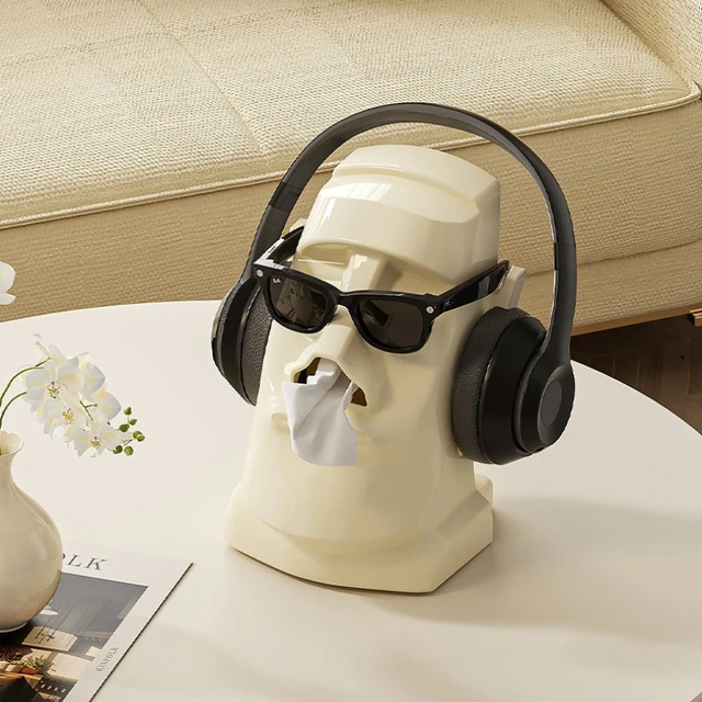 Support de rangement pour lunettes et écouteurs, rangement de bureau multifonction, boîte à mouchoirs Moai créative pour chambre à coucher ou Table de bureau décorative 5