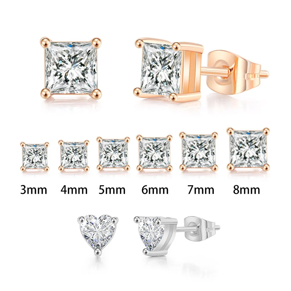 Earrings For Women Squares Clear Zircon Stud Earring for Female Male Various Size Crystals Ear Accessories Earing Jewellry E323 1