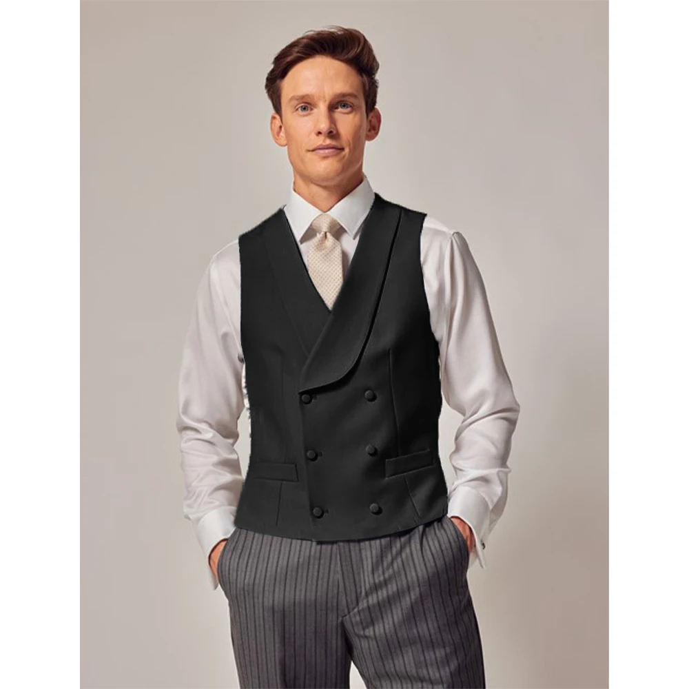 Double Breasted Men's Vest for Wedding Party Dress Vest Man Formal Shawl Lapel Gentleman Vests for Grooms Suits Waistcoat Male 5