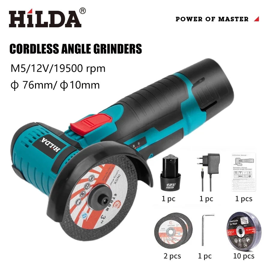 Electric Angle Grinder HiLDA 12V/3 Inch Lithium Electric Angle Grinder Mini Small Household Handheld Cutting Machine Polishing Machine