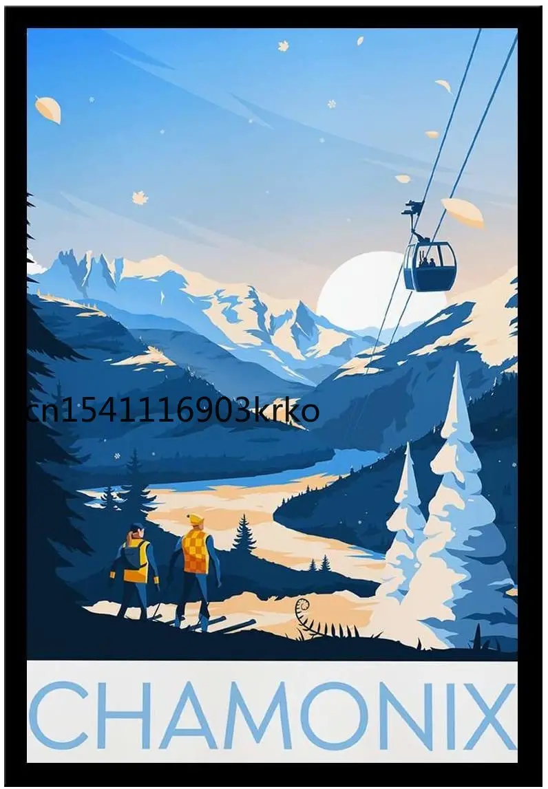 Постер Chamonix с надписью лыжи для путешествий французский плакат настенное