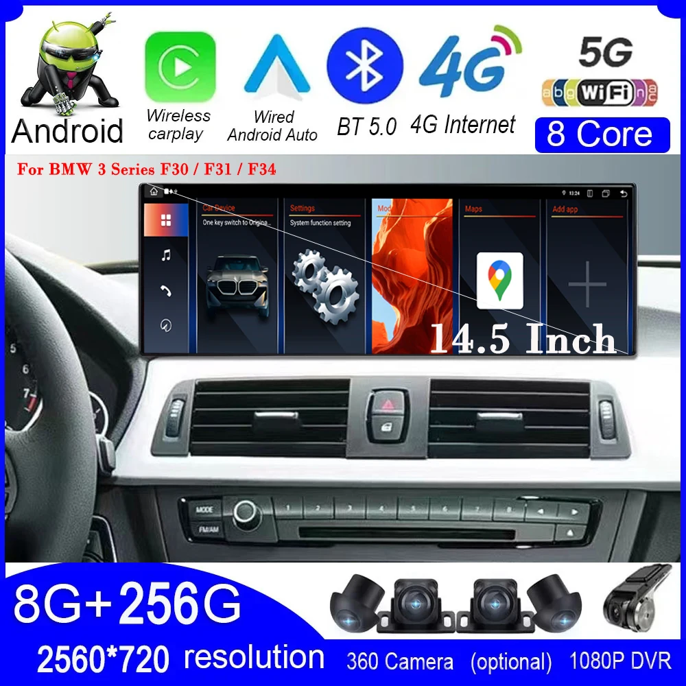 

14.5" DSP Android 13 For BMW 3/4 Series F30 F31 F34 F32 F33 F36 Car player Auto Radio GPS Navigation Multimedia NBT EVO System