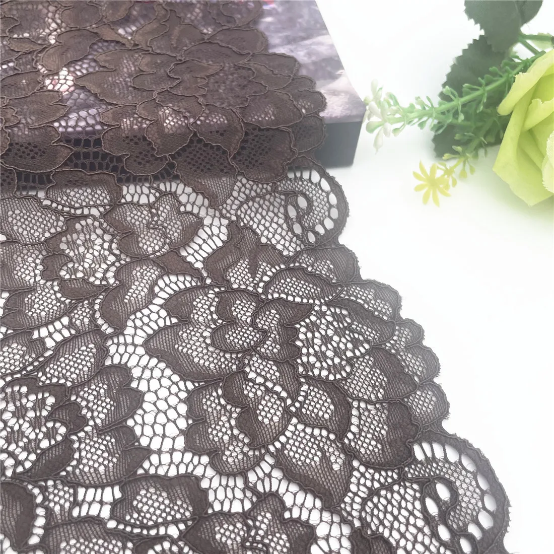 3M/lot Width 7 7/8 inch 20cm Dark Brown Elastic Lace Trim 3
