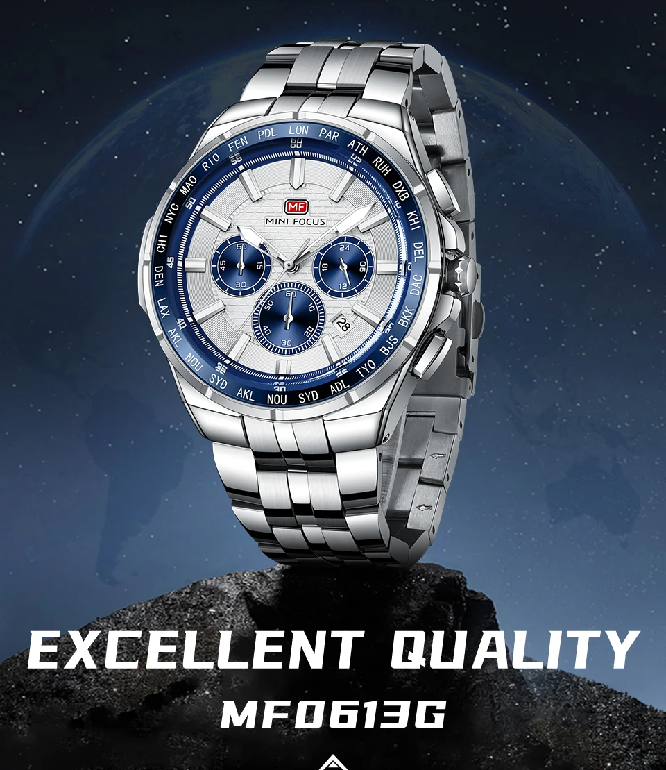 MINI FOCUS Orologio sportivo al quarzo da uomo, multifunzione, con piccoli quadranti, cinturino in acciaio inossidabile, orologi da uomo d'affari, nuovo 0613G_voghion.com