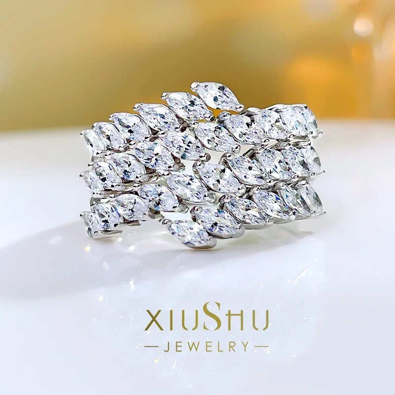 

Fashionable, Luxury, Versatile 925 Sterling Silver Diamond Ring Set with High Carbon Diamonds for Wedding Jewelry