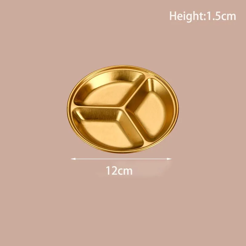stainless steel circular partition plate Korean barbecue dipping plate thickened golden sauce plate snack plate flavor plate 6