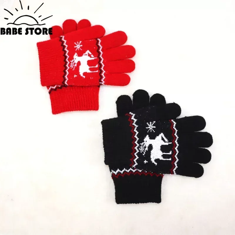New Child Kids Baby Girls Boys Winter Knitted Gloves Xmas Cartoon Warm Mittens Toddlers Outdoor Cartoon Cute Gloves5-12 Years