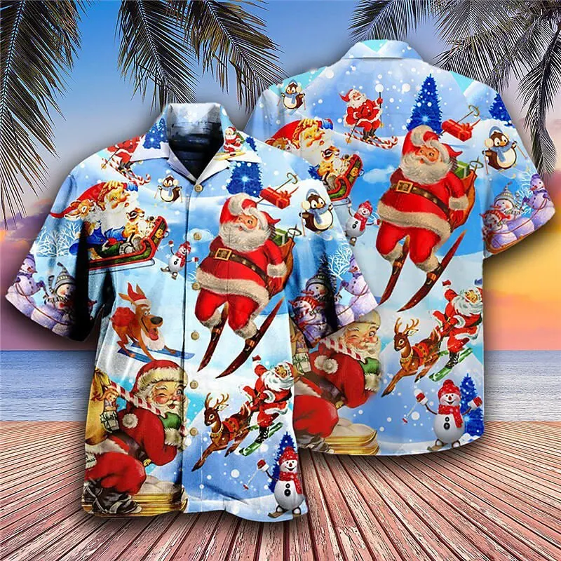 Christmas Men's Hawaii Short Sleeve 3D Printing Tops Santa Claus Party Beachwear Camping Vacation Apparel casual short sleeved shirt short sleeved shirt hawaiian shirt