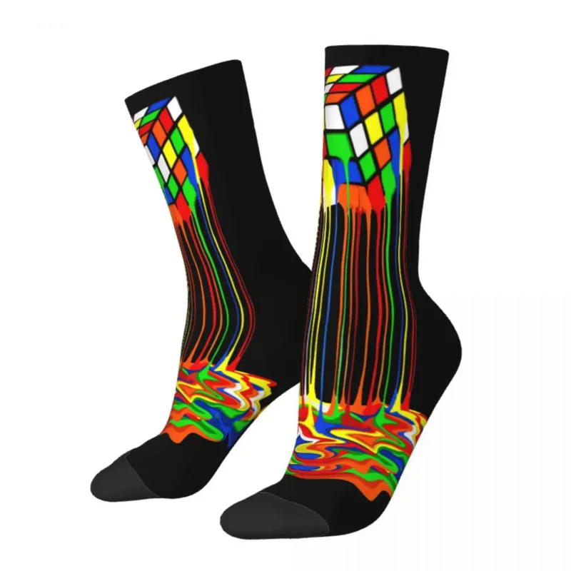 

Harajuku Rainbow Abstraction Melted Cube Skateboard Socks Polyester Middle Tube Socks for Women Men Non-slip