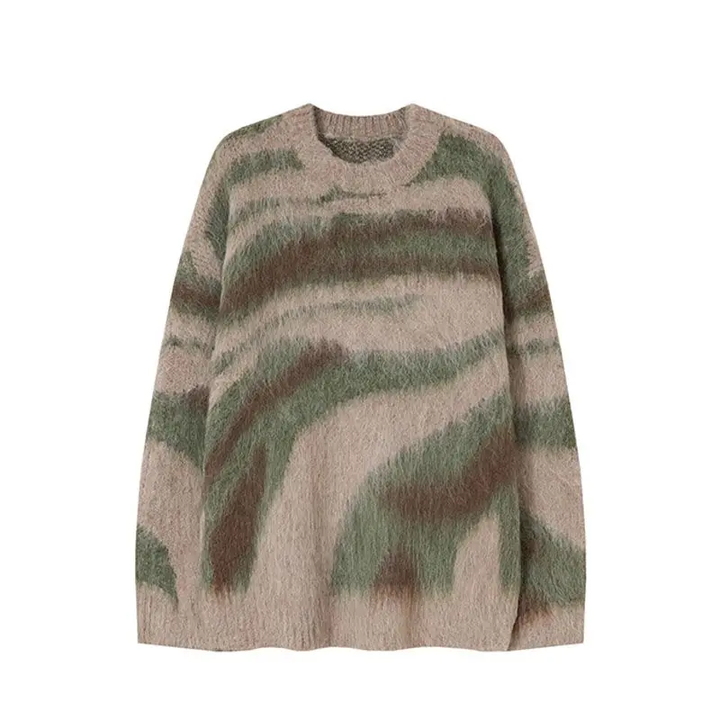 

Retro Contrast Color Sweater for Women Fashion Long Sleeve Loose Knitted Couple Top Casual Female Oversized Sweaters Pullover