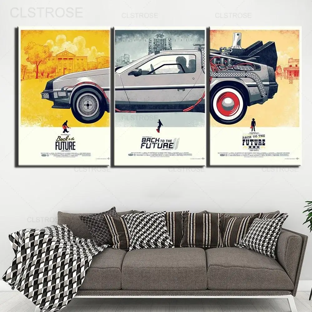 

Vintage Back To The Future Canvas Painting 3 Pieces Car Racing Retro Movie Poster Nordic Wall Art Picture Home Decor Living Room