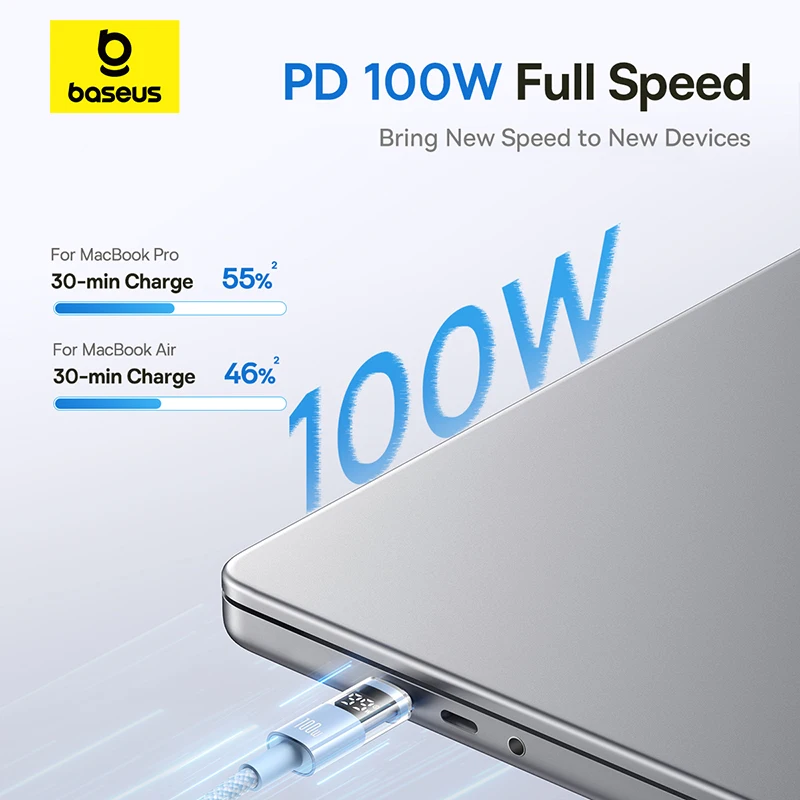 Baseus 100W USB C Cable LED Display For iPhone 17 16 15 Pro Max USB Type C Cable for Macbook pro Fast Charge Wire for Xiaomi
