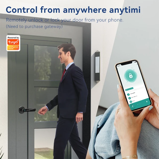 XSDTS Smart Door Lock Handle Tuya Fingerprint Key card Digital Door Lock Keypad Key Entry electronic lock Home House Apartment 5