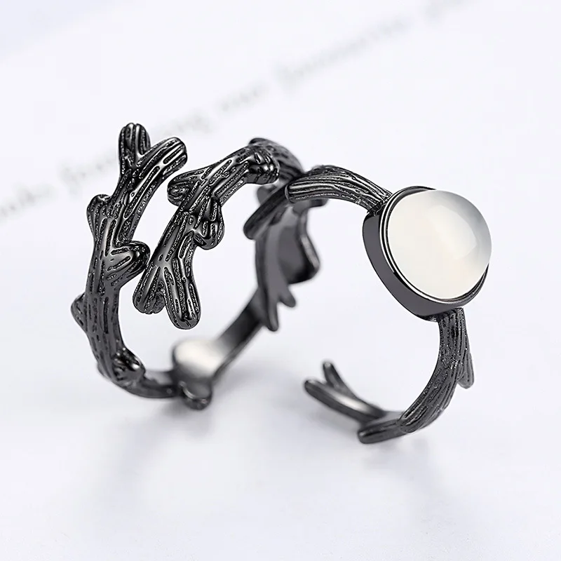 High Quality Gift Jewelry Lady's Fashion Opal Black Plant 925 Sterling Silver Couple Rings For Men XY0369