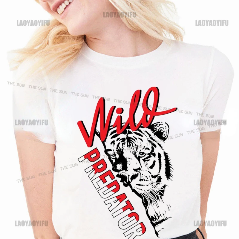 Predador Tigre Predator Stampa Camicia Harajuku Casual T-Shirt Street Fashion Manica Corta Abbigliamento Streetwear Uomo Cotone