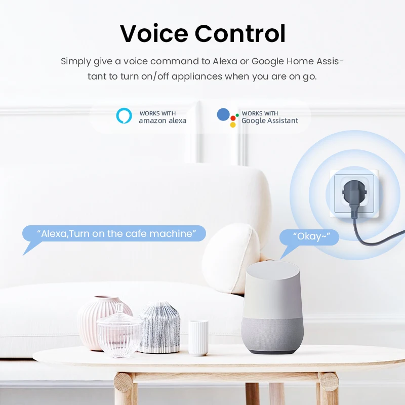 AUBESS 16/20A 스마트 소켓 WiFi 플러그 EU 전원 모니터 타이밍 기능 Alexa Google Home Yandex 용 Tuya 스마트 홈 소켓 콘센트