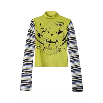 Deeptown Y2k Juminocore T Shirts Women Harajuku Japanese Style Striped Tees Vintage 2000s Long Sleeve Graphic T-Shirt Aesthetics 1