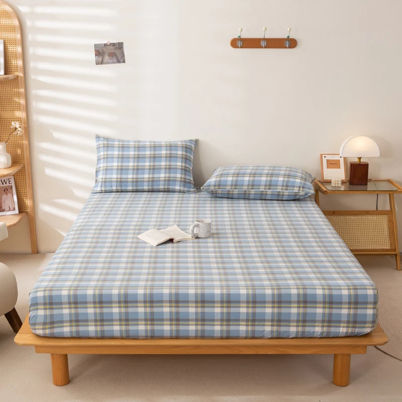 Mattress cover Japanese Style 100% Cotton Woven Fitted Bed Sheet With Elastic Couple Bed Linen Single Bedding Queen King Size 6