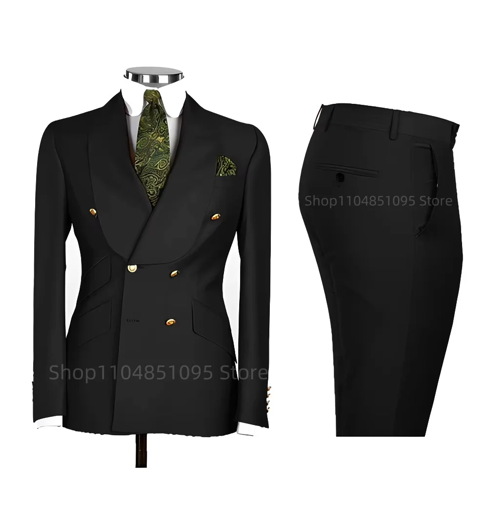 New Design Solid Slim Fit 2 Piece Wedding Men Suits Groom Tuxedos Formal Suits for Prom Party Best Man Shawl Lapel Blazer Pants