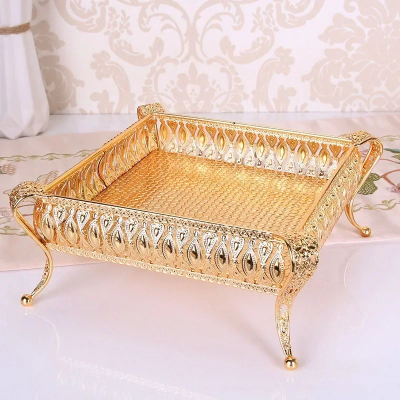 Tray Fruit Creative Vintage Gold Round Square Multi-Function Metal Snack Home Storage Plate Tablewear storage tray kitchen tray