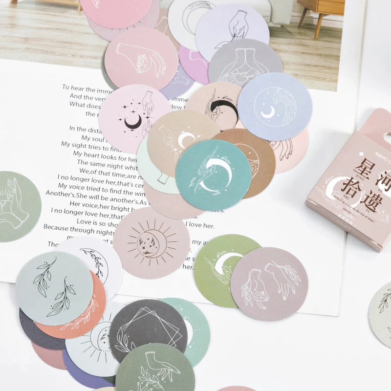 

45pcs Mini Box Stickers Artistic fresh tent Diary Decoration Gift seal painting moon handbook scrapbooking Stationery 4cm