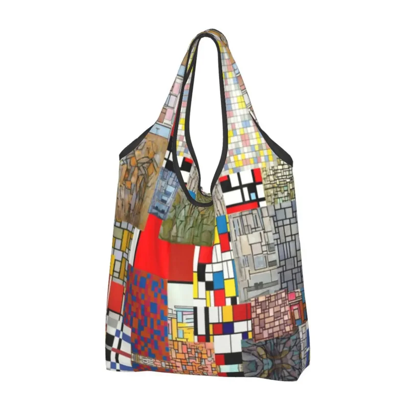 

Kawaii Printed Piet Mondrian De Stijl Tote Shopping Bag Portable Shopper Shoulder Abstract Art Handbag