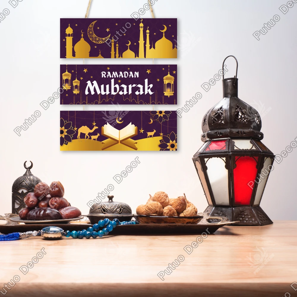 

Putuo Decor 1pc Ramadan Mubarak Wooden Hanging Sign Decor, Wall Art Decor for Home Living Room Kitchen Dinner Room,Ramadan Gifts