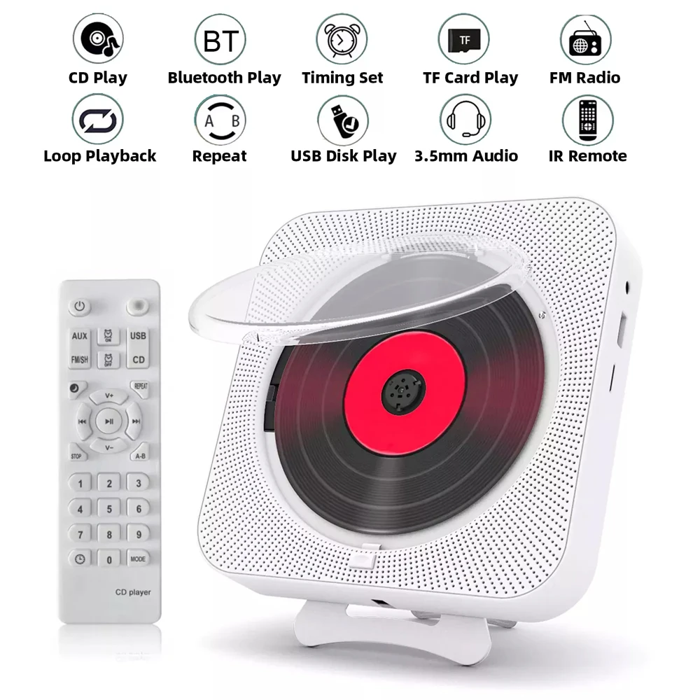 Draagbare Cd Speler Bluetooth Speaker Stereo Spelers Led Screen Wandmontage Cd Muziekspeler Met Ir Afstandsbediening Fm radio|CD Speler| - AliExpress