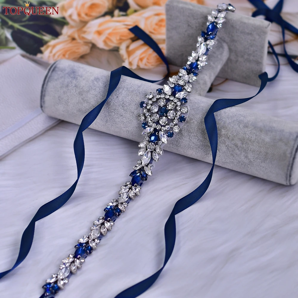 

TOPQUEEN Jewelry Wedding Belt Sash Crystal Bridal Thin Belt Satin Bridesmaid Belt Party Dress Accessories Applique S124-ML