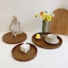 Nordic Decorative Tray Wooden Tray Retro Round Serving Plate Fruit Dessert Storage Trays Coffee Cup Mat Pad Home Decor  나무 트레이 1
