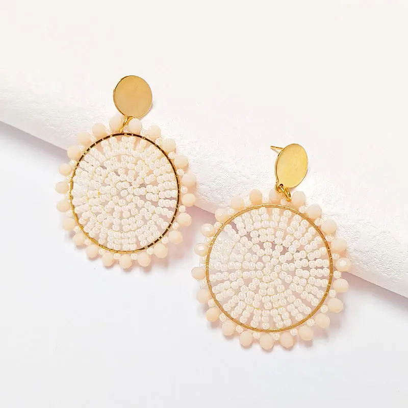 

Beaded earrings Sunflower Design Geometry Crystal Roundness Originality Bohemia Hand knitting Alloy Simple Rice bead earrings