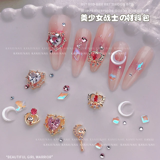 10pcs Sailor Magic Stick Alloy Nail Charms Red Pink Gems Glitter Crystal  Star Moon Rhinestones Luxury Nail Decor Accessories Y2K - AliExpress