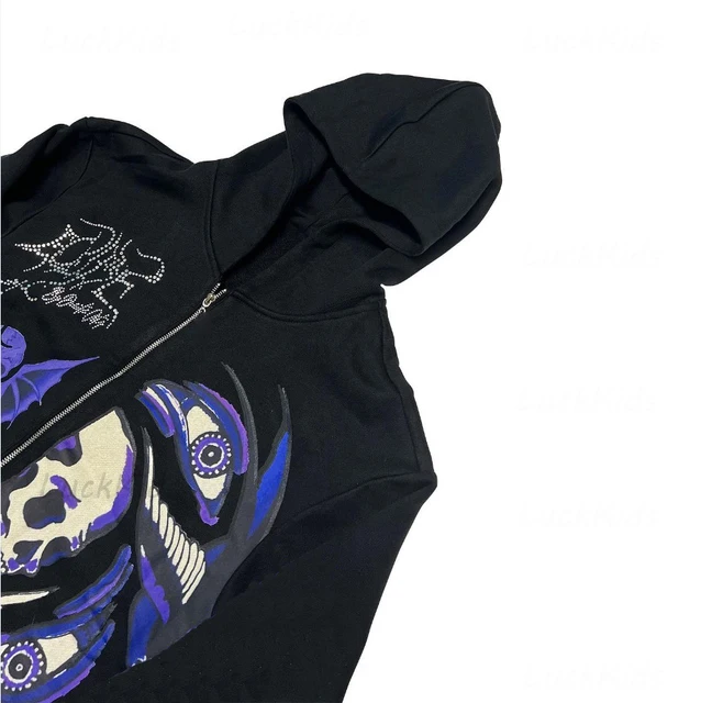Rhinestone Skull Purple Oversized Men's Jacket Zip Hoodie 2