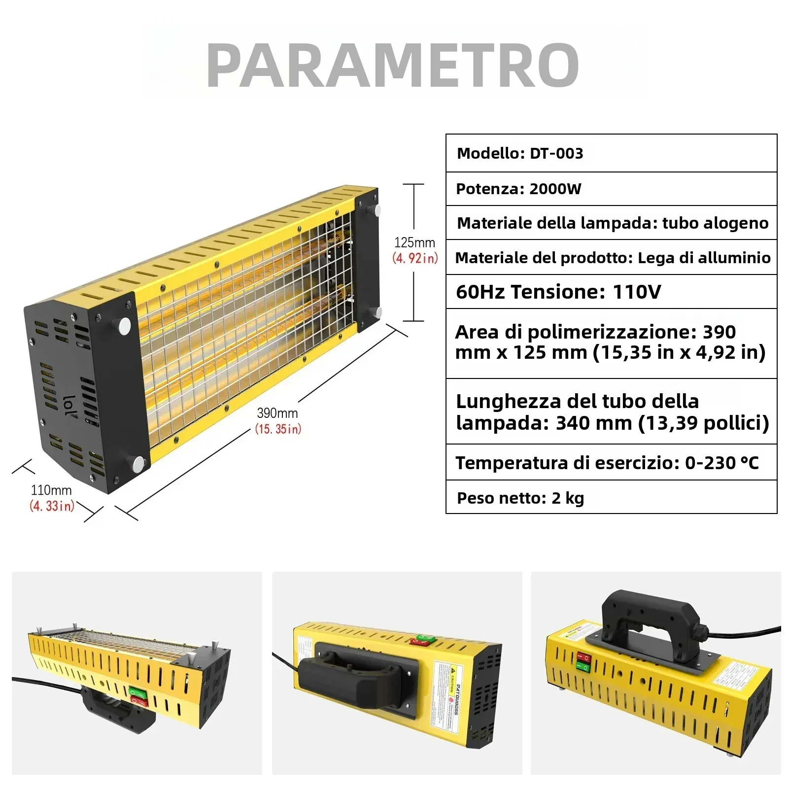 DATOUBOSS 2000W Shortwave Infrared Paint Baking Lamp 110V/220V Handheld Shortwave Heating Light Use for Car Body Repair Tool - immagine 4