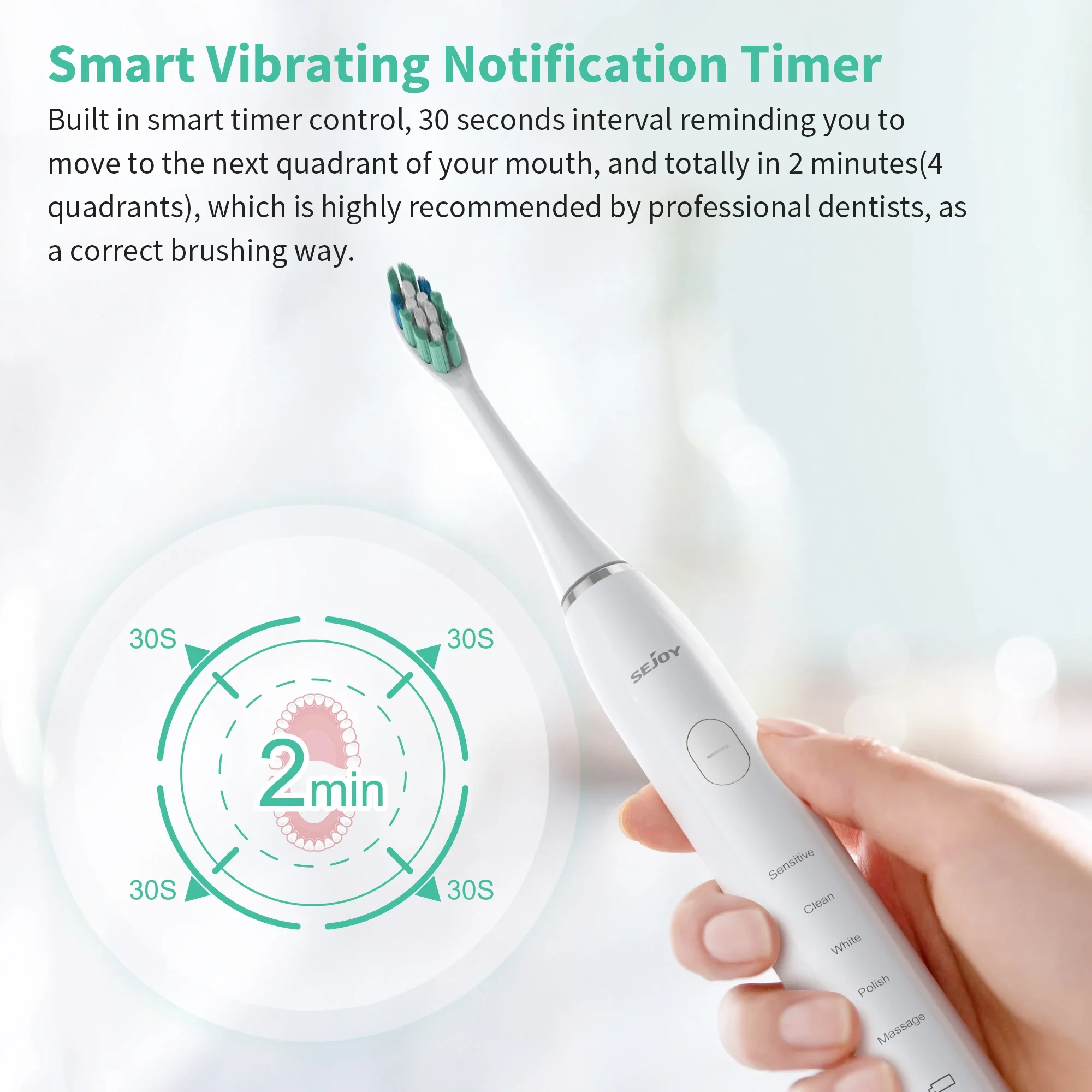 SEJOY Oral Cleaning Electric Tooth Brushes Long Lasting Smart Rechargeable Automatic Ultrasonic Electric Toothbrush 5